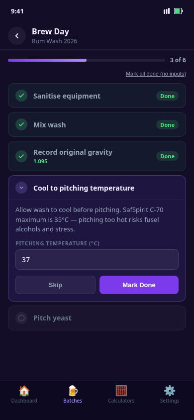Brew day step-by-step screen