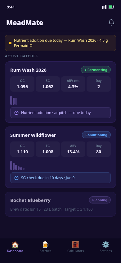 MeadMate dashboard